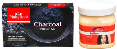 

Pink Root CHARCOAL FACIAL KIT 83GM WITH SAFFRON SCRUB 500ML(Set of 2)