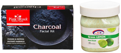 

Pink Root CHARCOAL FACIAL KIT 83GM WITH GREEN LEMON SCRUB 500ML(Set of 2)