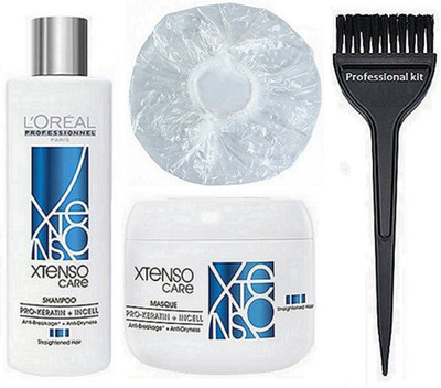 

professional kit Hair Brush , L'oreal X-Tenso Care Shampoo , Shower Cap , Masque(Set of 4)