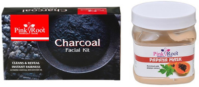 

Pink Root CHARCOAL FACIAL KIT 83GM WITH PAPAYA MASK 500ML(Set of 2)