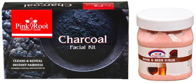 

Pink Root CHARCOAL FACIAL KIT 83GM WITH WINE & BEER SCRUB 500ML(Set of 2)
