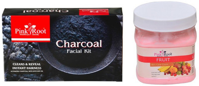 

Pink Root CHARCOAL FACIAL KIT 83GM WITH FRUIT CREAM 500ML(Set of 2)