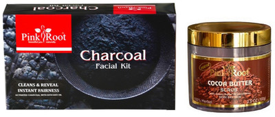 

Pink Root CHARCOAL FACIAL KIT 83GM WITH COCOA BUTTER SCRUB 100GM(Set of 2)