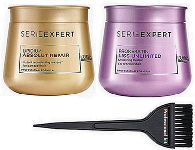 

professional kit Hair Brush , L'oreal Liss Unlimited , Absolut Repair Lipidium Masque(Set of 3)