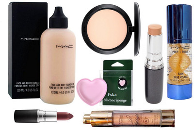 

eska Silicon Puff With Mac Face And Body Foundation & Studio Fix Compact & Prep+Prime Skin Base Visage Primer, Preal Radiance Highlight & Stick Concealer & Matte Finish Lipstick(Set of 7)