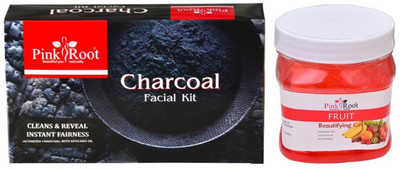 

Pink Root CHARCOAL FACIAL KIT 83GM WITH FRUIT GEL 500ML(Set of 2)
