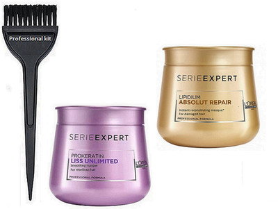 

professional kit Hair Brush , L'oreal serie expert Liss Unlimited & Absolut Repair Lipidium Masque(Set of 3)