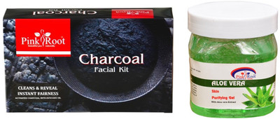 

Pink Root CHARCOAL FACIAL KIT 83GM WITH ALOEVERA GEL 500ML(Set of 2)
