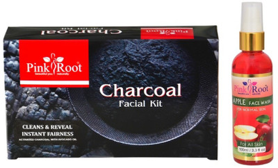 

Pink Root CHARCOAL FACIAL KIT 83GM WITH APPLE FACE WASH 100ML(Set of 2)