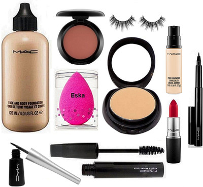 

eska Sponge Puff, Face and Body Foundation, Compact, Blusher, Liquid Eyeliner, Red Lipstick, Haute And Naughty Mascara,Pro Longwear Concealer,PenEyeliner, Eyelashes(Set of 10)