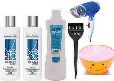 

tiara Brush , L'oreal Professional Oxydant Stabilsed cream Developer (6%) , Bowl , Shampoo Pack Of 2 , Hair dryer(Set of 6)