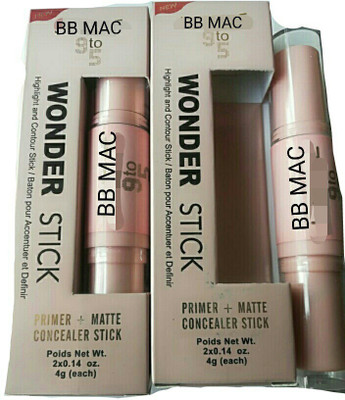 

BB MAC 9 TO 5( WONDER STICK) HIGHLIGHT & CONTOUR STICK \ BATON POUR ACCENTUER ET DEFINIR (PRIMER + MATTE CONCEALER STICK) COMBO SET OF 2 (4 G). Concealer(CREAM)