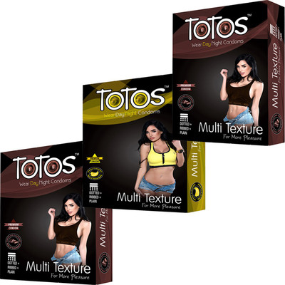 TOTOS WEAR DAY NIGHT PRENIUM CHOCOLATE-2 & BANANA MULTI TEXTURE FOR MORE PLEASURE DOTTED FOR MEN CONDOM PACK -3 OF 30 PCS CONDOM FOR MEN Condom(Set of 3, 30S)