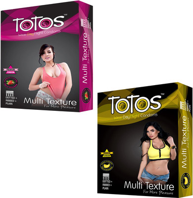 TOTOS MULTI TEXTURE WITH DOTTED CONDOM STRAWBERRY & BANANA FOR MENS PACK 2 Condom(Set of 2, 20S)