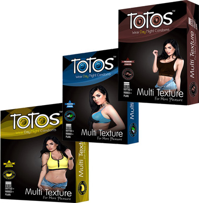 TOTOS WEAR DAY NIGHT PRENIUM MINT & BANANA & CHOCOLATE MULTI TEXTURE FOR MORE PLEASURE DOTTED FOR MEN CONDOM PACK -3 OF 30 PCS CONDOM FOR MEN Condom(Set of 3, 30S)