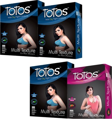 

TOTOS MULTI TEXTURE WITH DOTTED CONDOM MINT-3 & STRAWBERRY FOR MENS PACK 4 Condom(Set of 4, 40S)