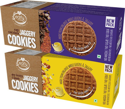 

Early Foods Assorted Pack of 2 - Organic Dry Fruit & Ragi Choco Jaggery Cookies X 2(300 g, Pack of 2)