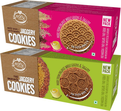 

Early Foods Assorted Pack of 2 - Multigrain Millet & Ragi Amaranth Jaggery Cookies X 2(300 g, Pack of 2)