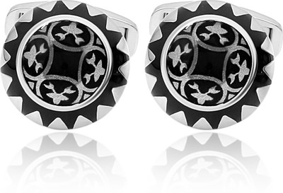 NAKABH Metal Cufflink Set(Silver, Black)