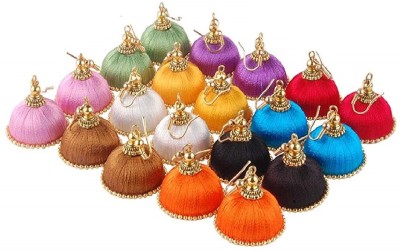 Brahmgeet Art Handmade Hook Silk Thread Jhumkas For Women/Girls Topaz Fabric Jhumki Earring