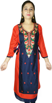 De Calma Women Embroidered Straight Kurta(Red)