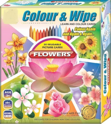 

TECHNOCHITRA Colour & Wipe Reusable Picture Colouring & Learning Cards (FLOWERS )(Multicolor)