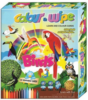 

TECHNOCHITRA Colour & Wipe Reusable Picture Colouring & Learning Cards (BIRDS )(Multicolor)