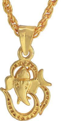 RN Gold Plated Om Ganesh, Vighneshvara, Ganpati Hindu God Pendant spiritual Jewellery For Men and Women Gold-plated Brass Pendant