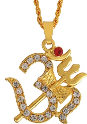 RN Gold Plated CZ Mahadev Shiv Symbols Half Moon, Damru, Om& Trishul, All in one Pendant For Men and Women Gold-plated Cubic Zirconia Brass Pendant