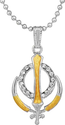 memoir Silver plated, Gold enamel CZ studded Sikh Sardar Khanda pendant Sikh Jewellery Punjabi Silver Cubic Zirconia Brass Pendant