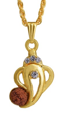 memoir Gold plated, Rudraksh CZ Ganesh, Ganpati Pendant Men women Hindu God pendant necklace jewellery Gold-plated Cubic Zirconia Brass Pendant