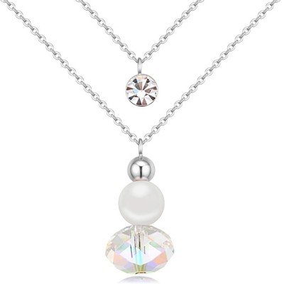 Young & Forever Timeless Treasure Crystals from Swarovski Fresh Water Pearl Multilayer Pendant Necklace Silver Swarovski Crystal, Pearl Alloy Pendant