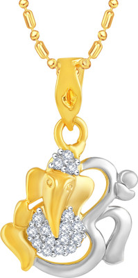 Sukai Jewels Om Ganesh Gold-plated Cubic Zirconia Alloy, Brass Pendant