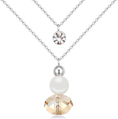 Young & Forever Timeless Treasure Crystals from Swarovski Fresh Water Pearl Multilayer Pendant Necklace Silver Swarovski Crystal, Pearl Alloy Pendant Set