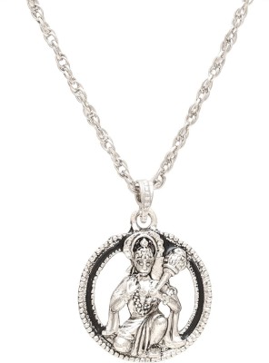 Dzinetrendz Antique look Lord Hanuman Bajrang Bali God pendant locket Silver tone temple jewellery chain necklace for Men and Women Silver Brass Pendant