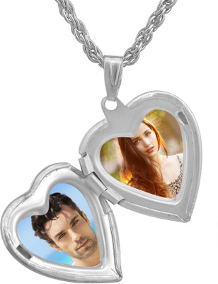 RN Brass Silver Plated Heartshape Mini Size Heart love in Forever Photo Moment Pendant Locket Jewellery for Men and Women Silver Brass Locket