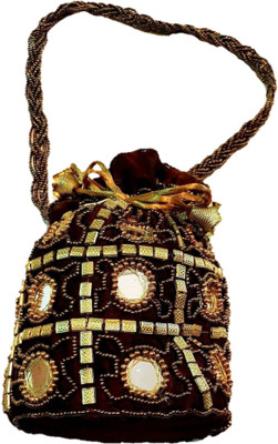 

Jmdaddictiongallery Traditional Design Tote Shape Potli(Brown, Gold)