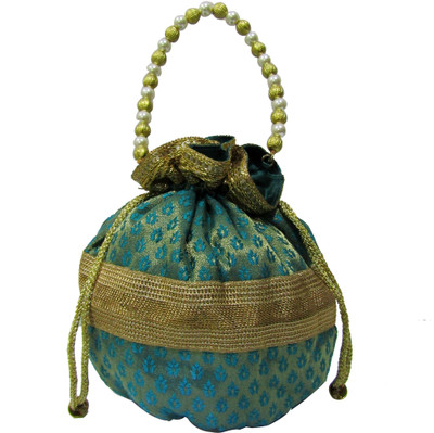 

Deepsum Ethnic Traditional Raw Silk Potli (Green) Potli(Green)