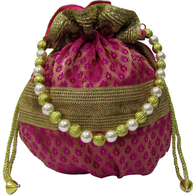 

Deepsum Ethnic Traditional Raw Silk Potli (Pink) Potli(Pink)