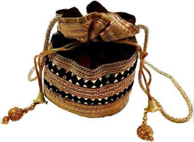 

Jmdaddictiongallery Traditional Design Tote Shape Potli(Brown, Beige), Beige;brown