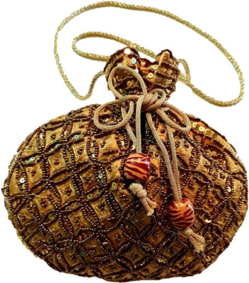

Jmdaddictiongallery Traditional Design Tote Shape Potli(Brown, Gold)