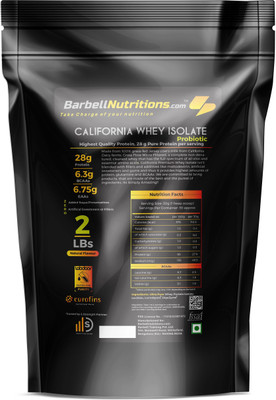 

Barbell Nutritions.com California Whey Isolate Whey Protein(907 g, Natural (Unsweetened) Probiotics - Advanced Absorption Formula)