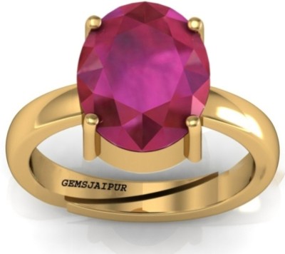 Jaipur Gems Natural Certified Ruby (Manik) ADJUSTABLE Panchdhatu Ring 5.25 Ratti For Women & Girls Alloy Ruby Gold Plated Ring