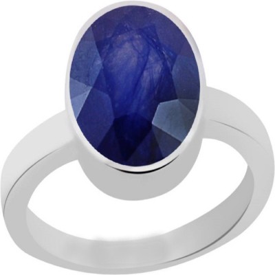 SMJ Blue Sapphire Neelam 5.5cts or 6.25ratti Metal Sapphire Silver Plated Ring