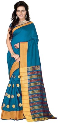 Bhuwal Fashion Self Design, Striped Bollywood Cotton Silk Saree(Light Blue, Gold)