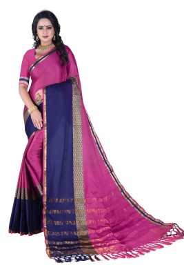 Fancy Fab Self Design, Color Block Bollywood Cotton Linen, Silk Blend Saree(Magenta)