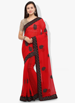 Happy Hours Embroidered Bollywood Georgette Saree(Red) Flipkart