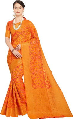 Ratnavati Self Design Patola Silk Blend Saree(Orange)