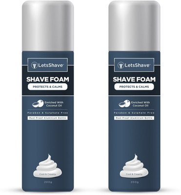 

LetsShave Shave Foam - Coconut Oil Enriched - Rust Proof Aluminium Bottle ( No Paraben and Sulphate- 200 g (1 + 1)(200 g)
