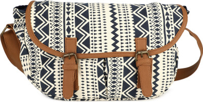 

People Women Casual Beige, Blue Canvas Sling Bag